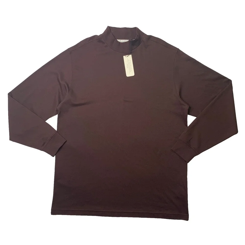 Turnbury Shirt Mens XL Extra Large Brown Pima Cotton Knit Mock Neck Long Sleeve